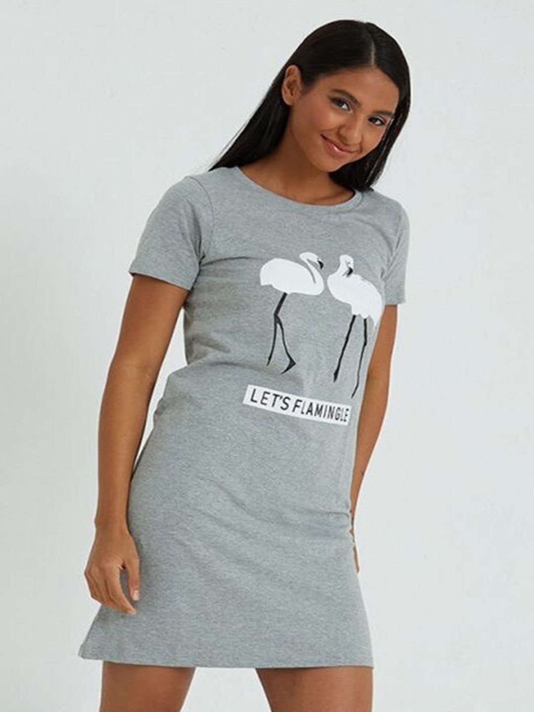 

Aila Graphic Printed T-shirt Nightdress, Grey