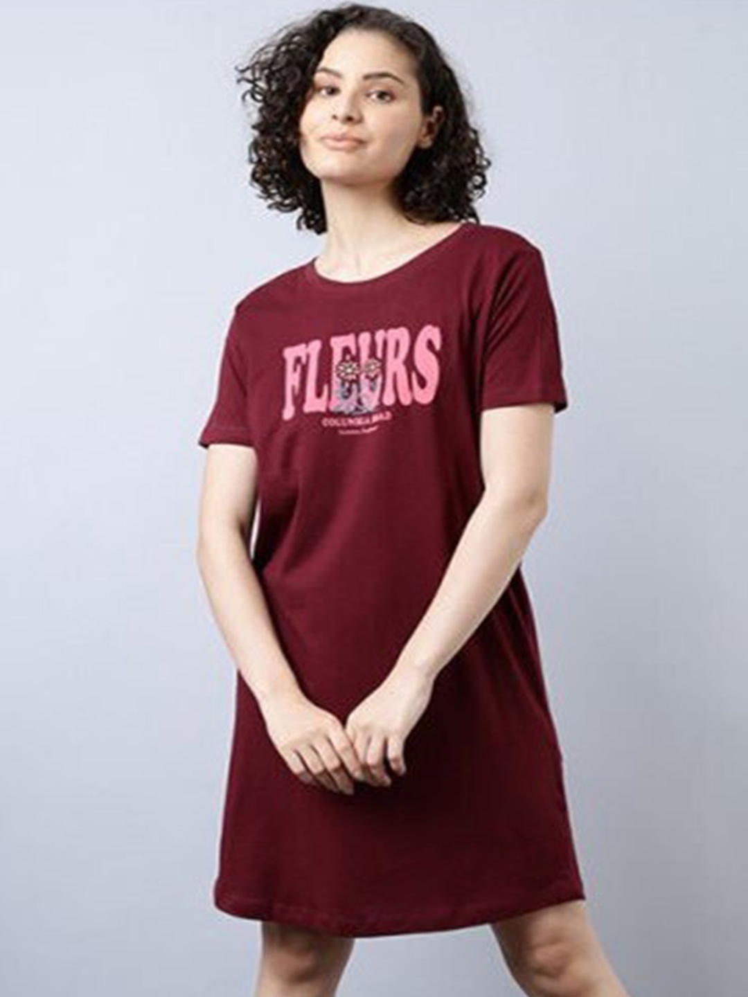

Aila Typography Printed T-Shirt Nightdress, Maroon