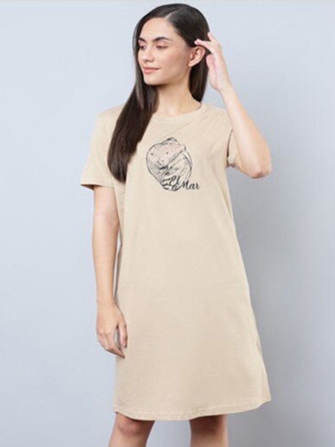 

Aila Graphic Printed Nightdress, Beige
