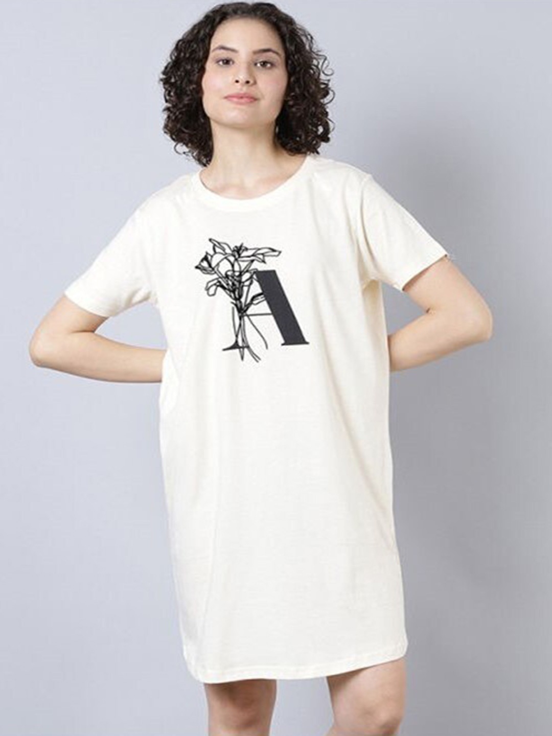 

Aila Printed T-shirt Nightdress, Off white