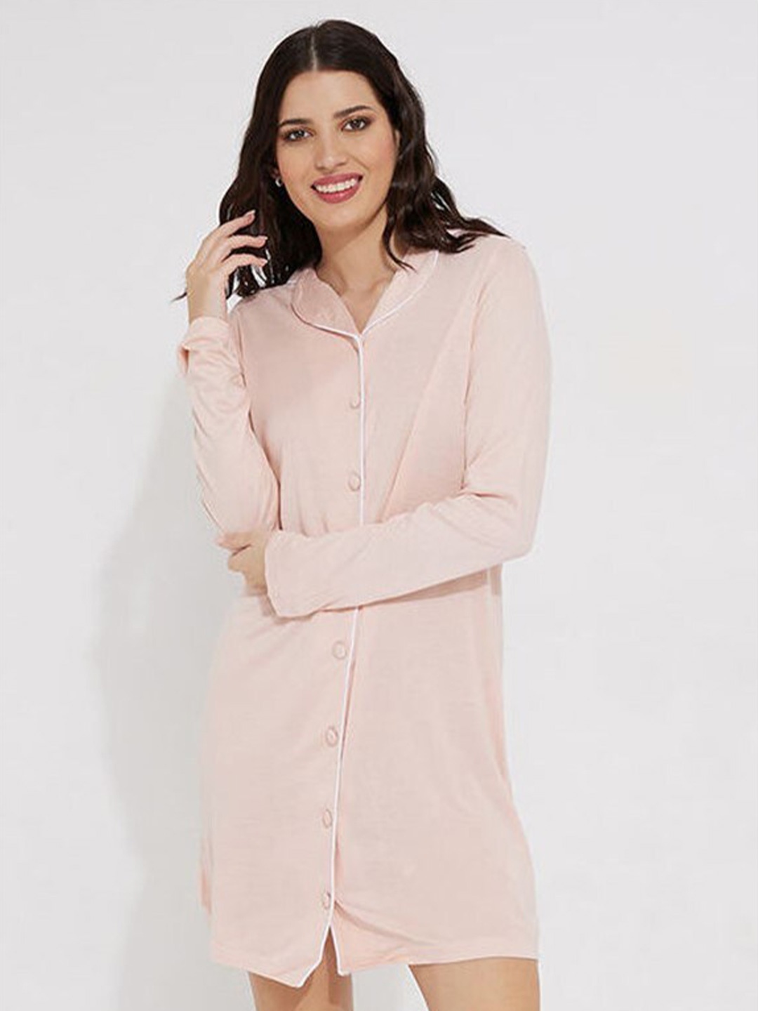 

Aila Lapel Collar Nightdress, Pink