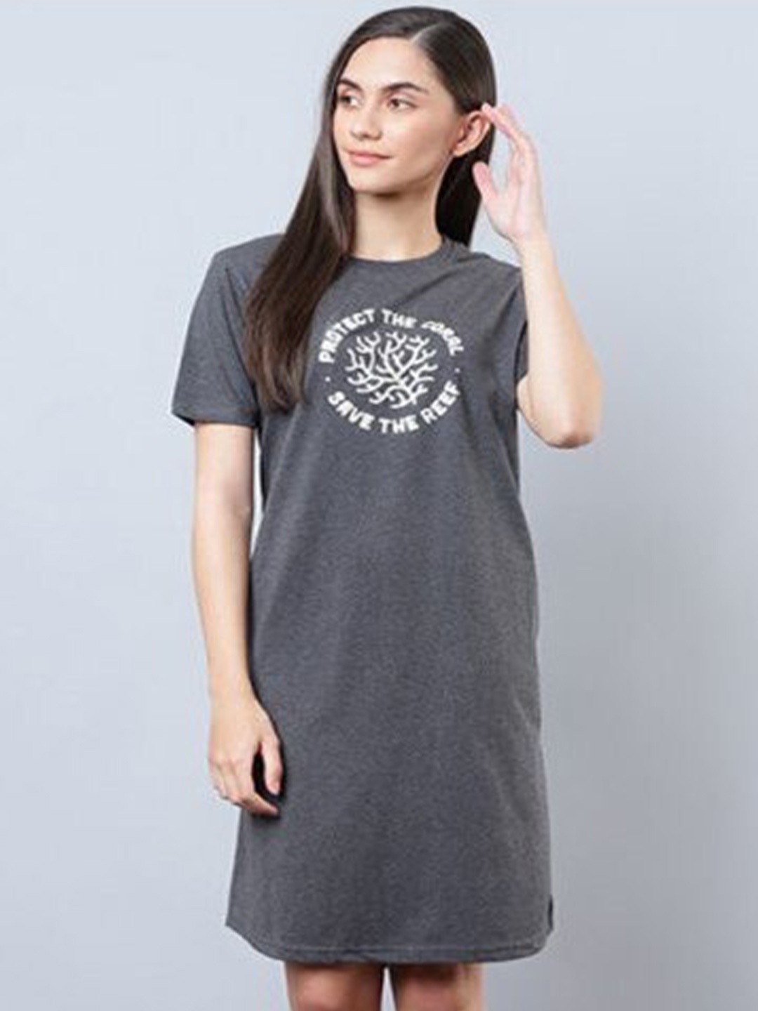 

Aila Typography Printed T-shirt Nightdress, Charcoal