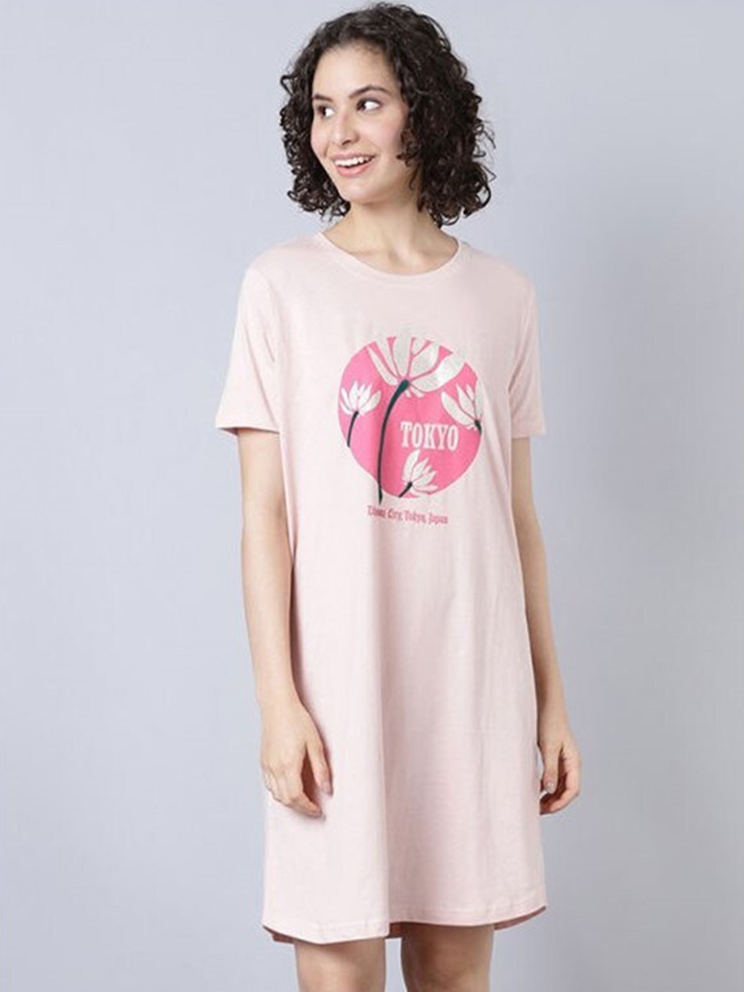 

Aila Floral Printed T-Shirt Nightdress, Pink