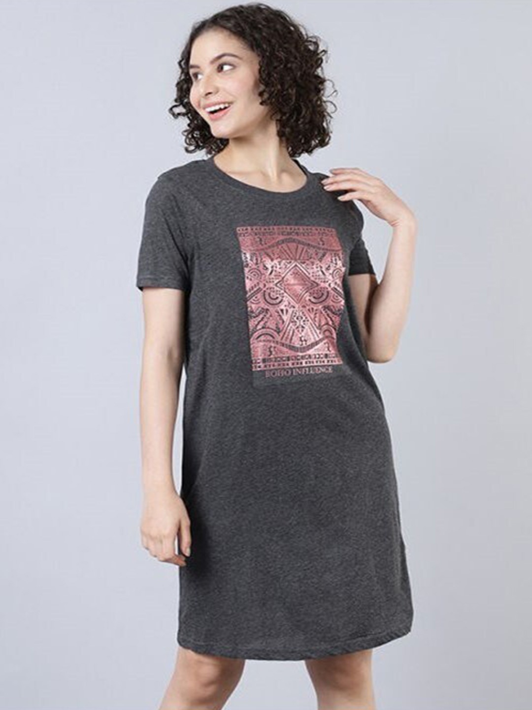 

Aila Printed T-shirt Nightdress, Charcoal