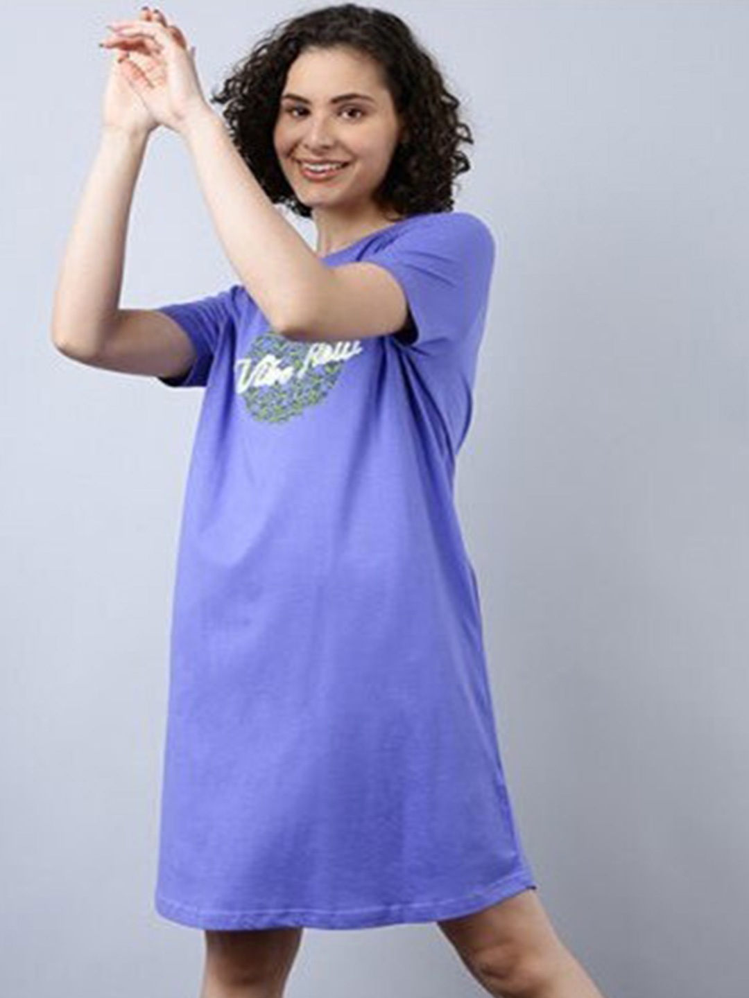 

Aila Floral Printed Above Knee Length T-shirt Nightdress, Violet