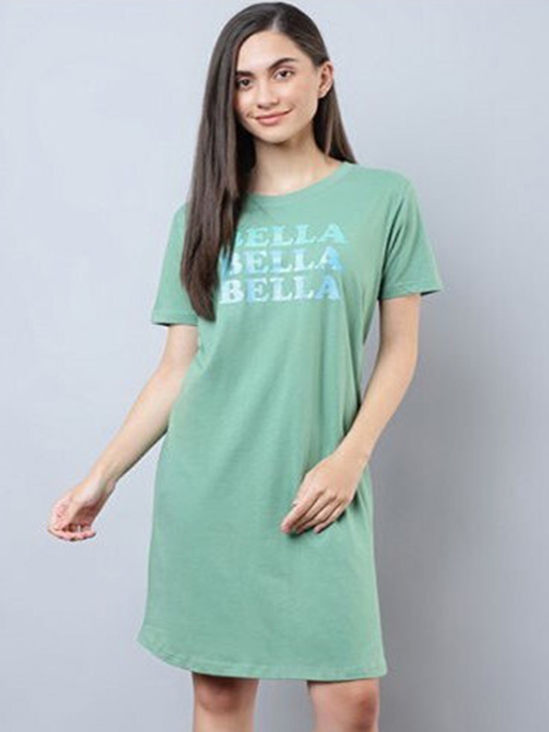 

Aila Printed Knee Length T-Shirt Nightdress, Green