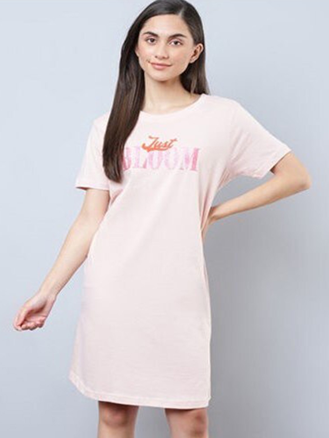 

Aila Typography Printed Above Knee Length T-shirt Nightdress, Pink