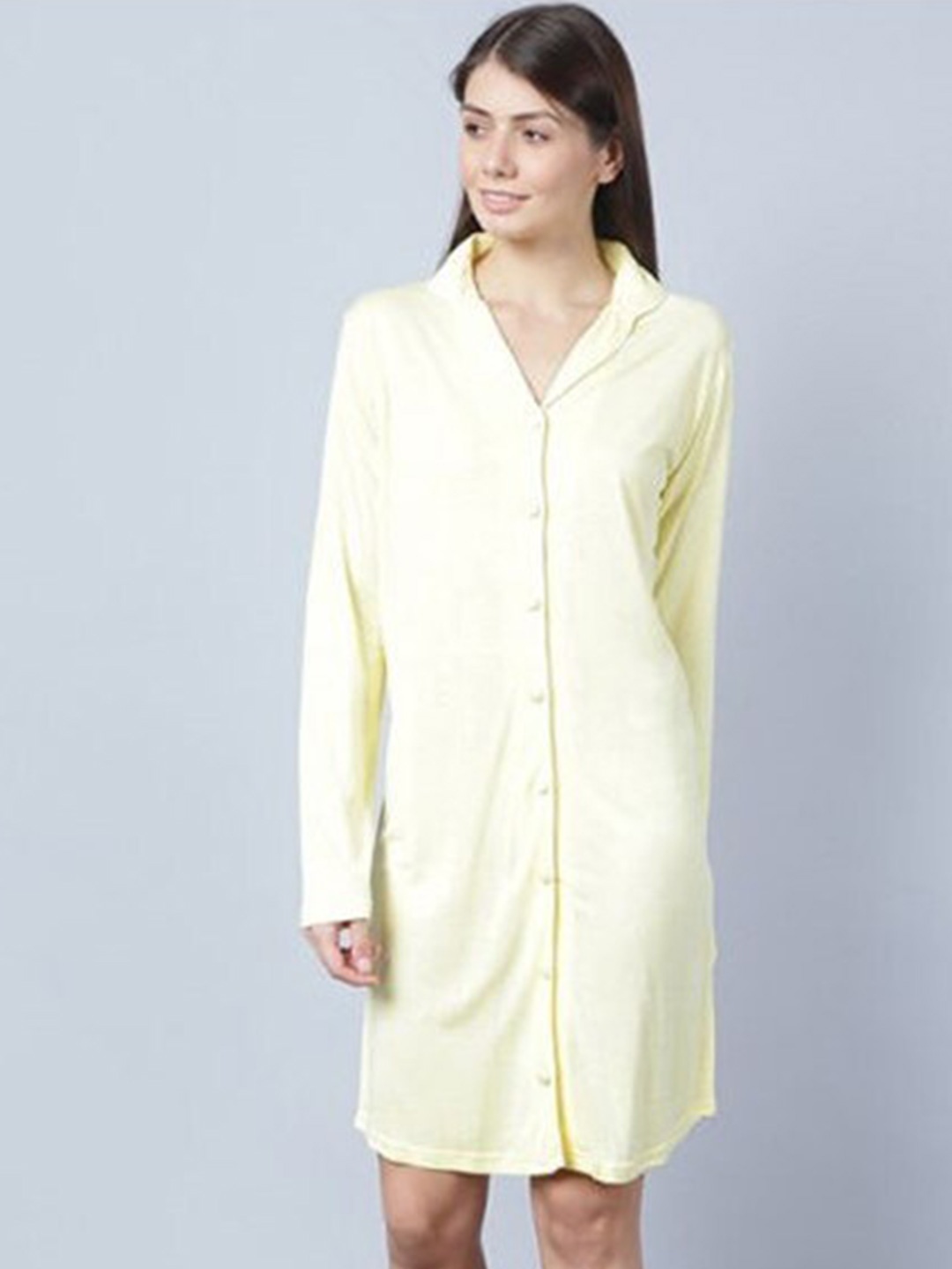 

Aila Lapel Collar Shirt Style Nightdress, Yellow