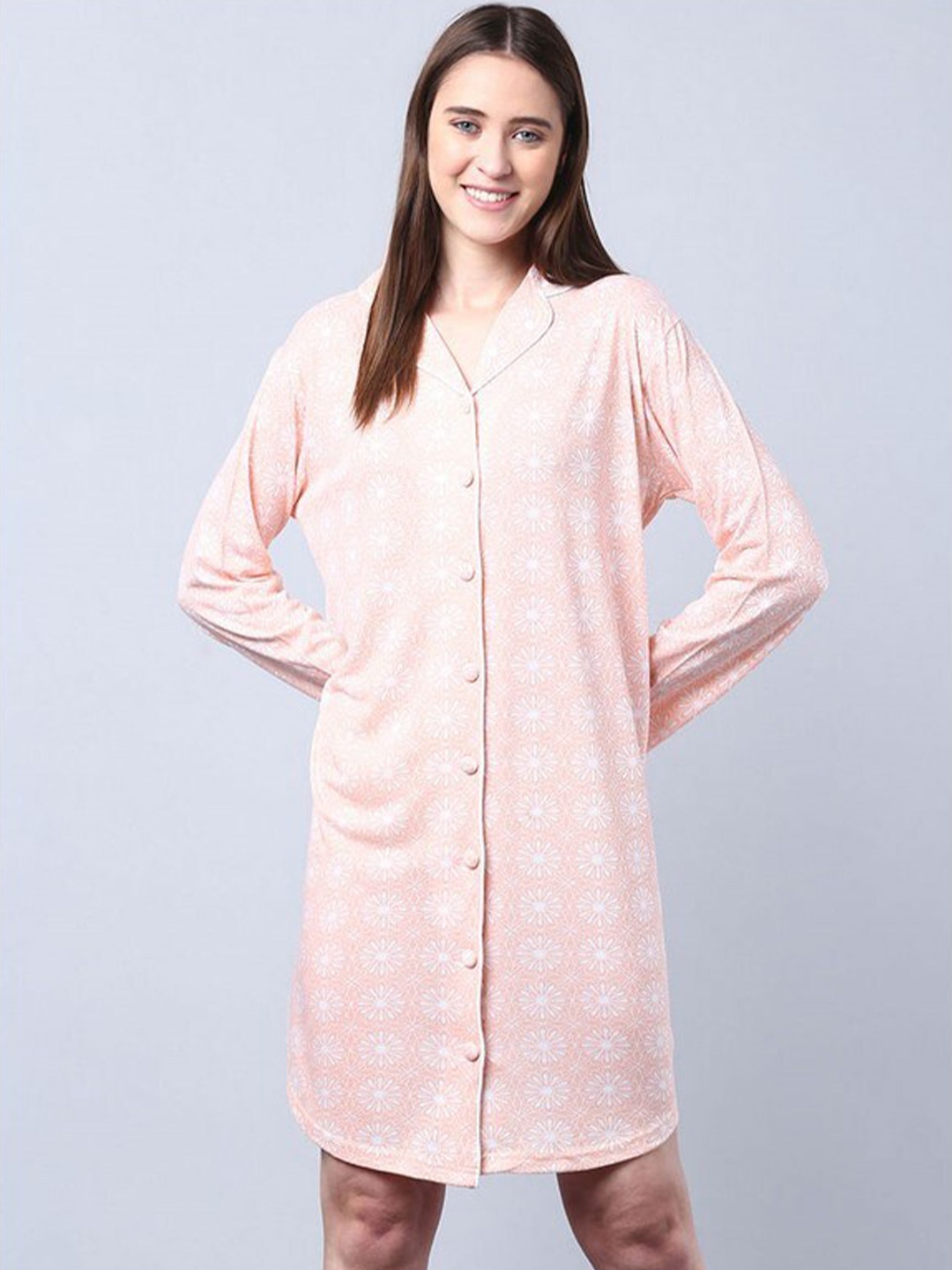 

Aila Ethnic Motif Printed Nightdress, Pink