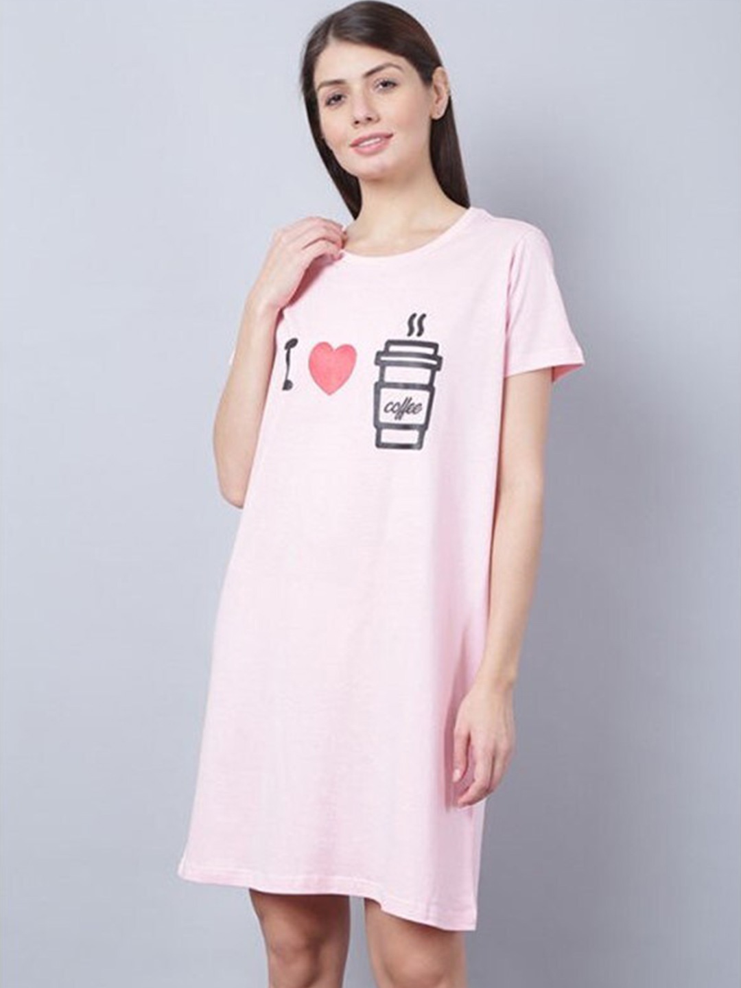 

Aila Graphic Printed Nightdress, Pink