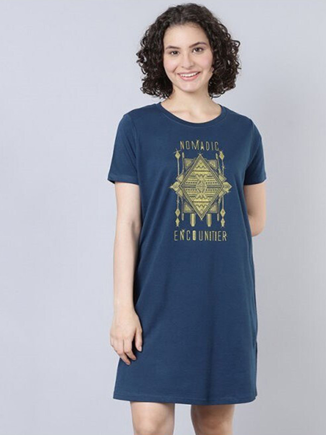 

Aila Graphic Printed T-shirt Nightdress, Navy blue