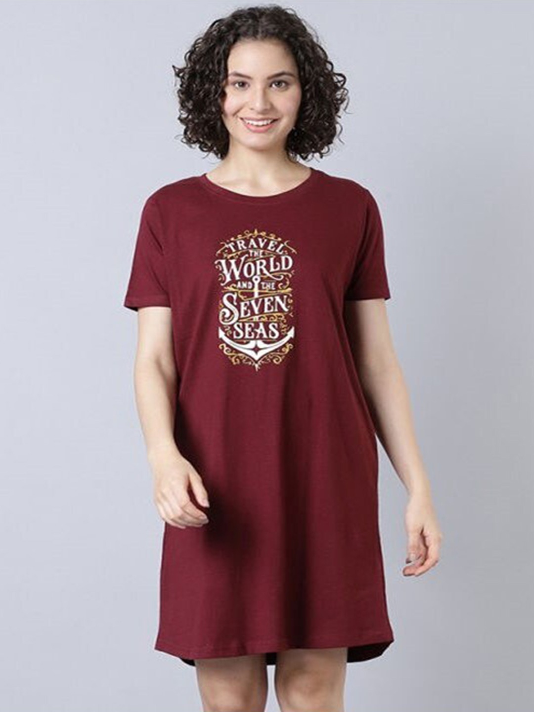 

Aila Typography Printed Nightdress, Magenta
