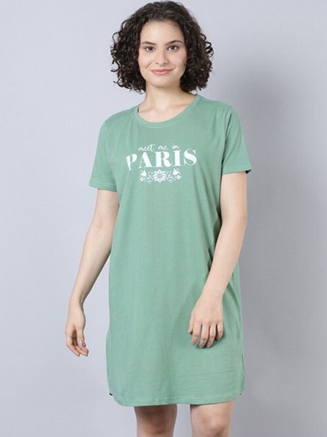 

Aila Printed T-shirt Nightdress, Green