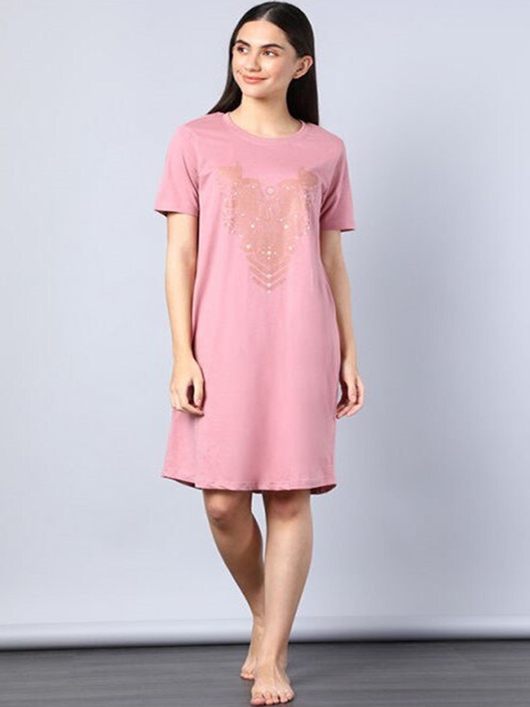 

Aila Graphic Printed T-shirt Nightdress, Mauve