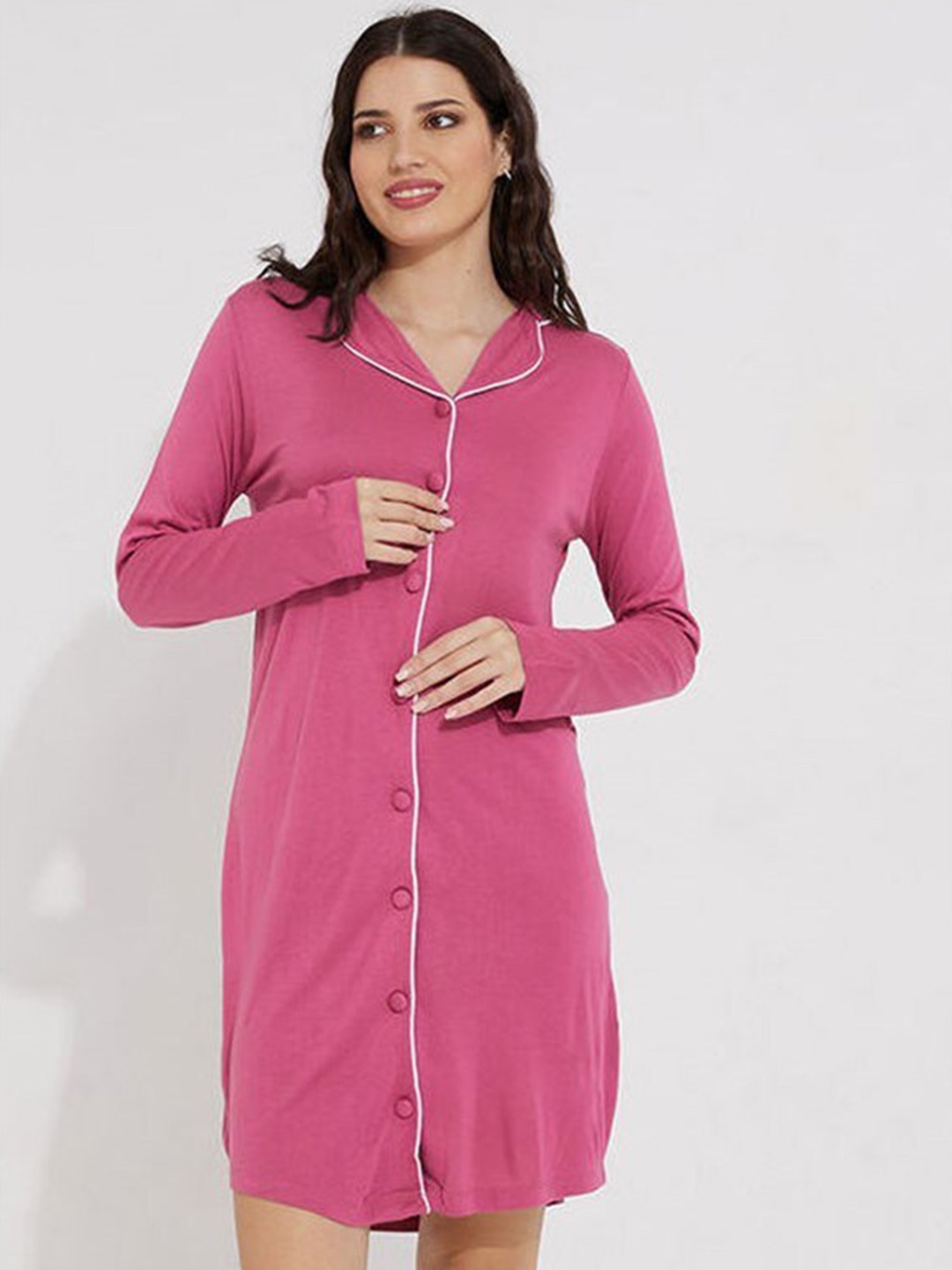 

Aila Above Knee Shirt Nightdress, Pink