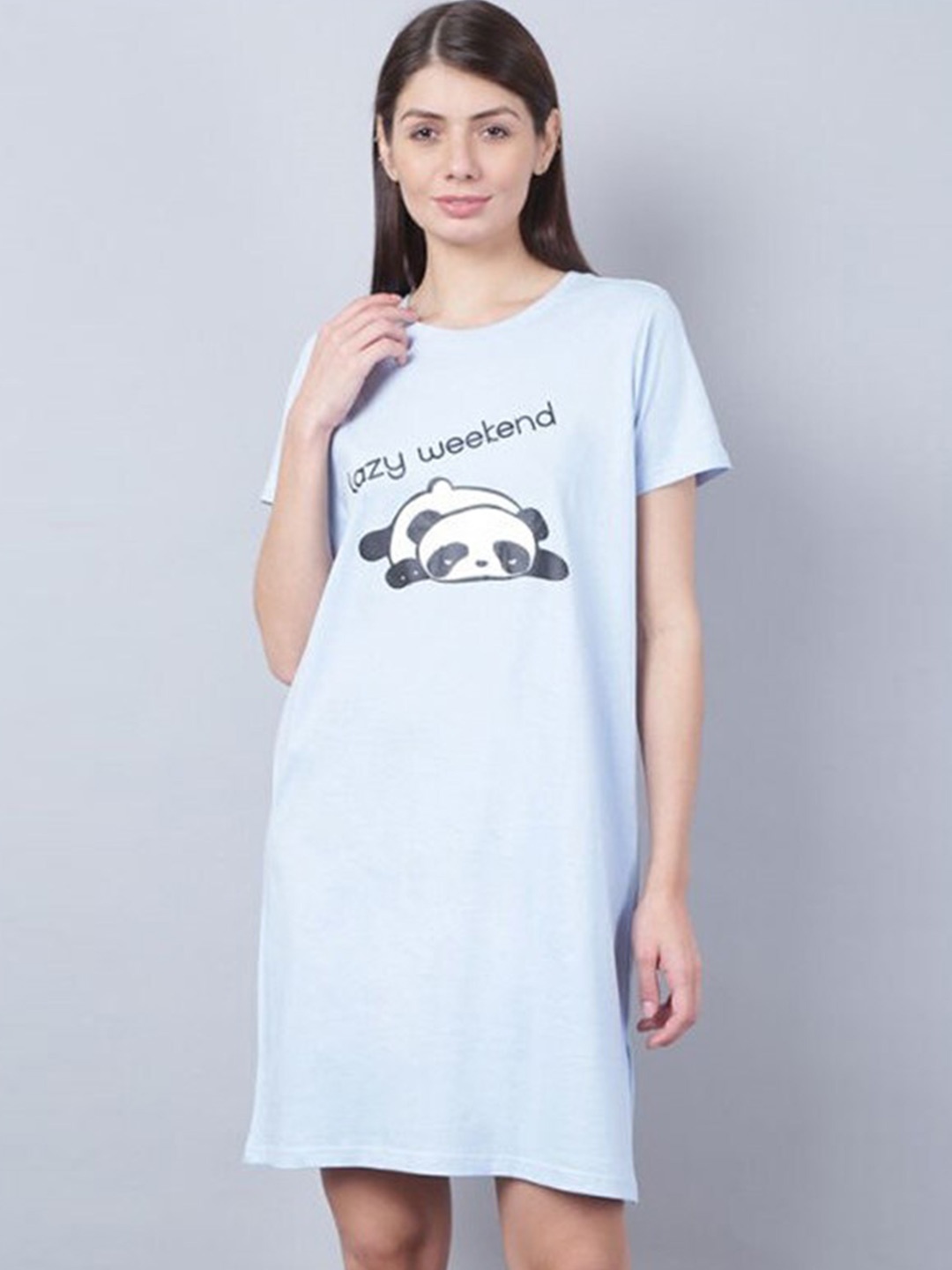 

Aila Graphic Printed T-shirt Nightdress, Blue