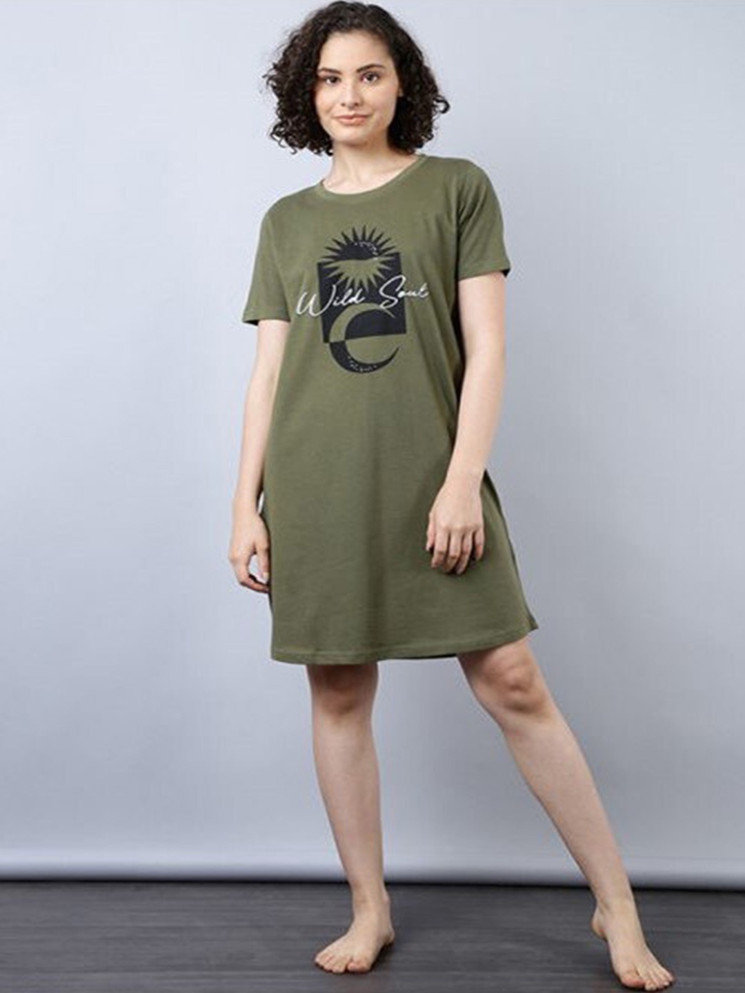 

Aila Graphic Printed T-shirt Nightdress, Green