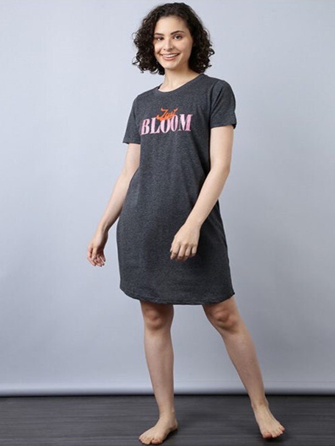

Aila Typography Printed T-shirt Nightdress, Charcoal