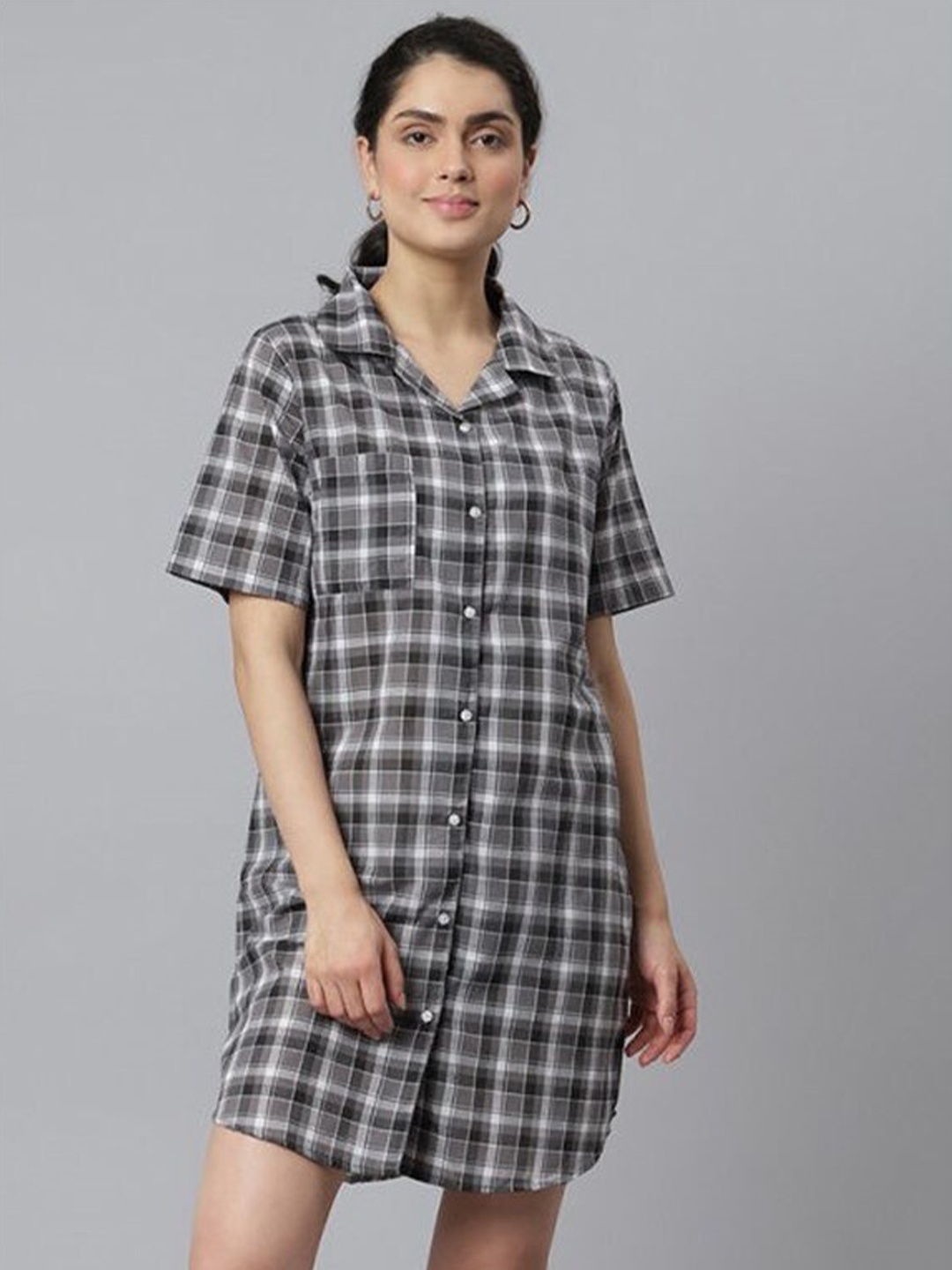 

Aila Checked Shirt Nightdress, White