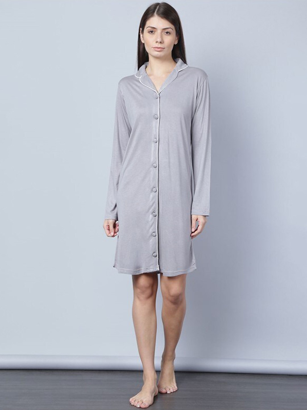

Aila Lapel Collar Shirt Dress, Grey