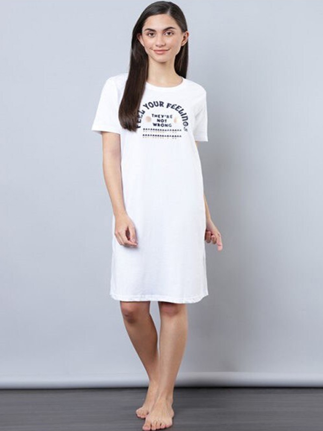 

Aila Typography Printed T-shirt Nightdress, White