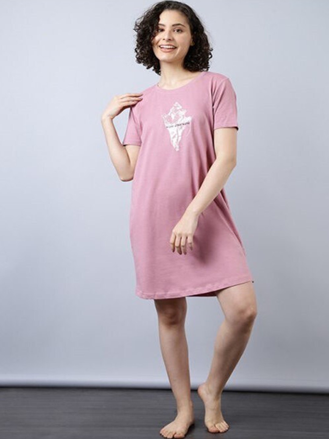 

Aila Graphic Printed T-Shirt Nightdress, Mauve