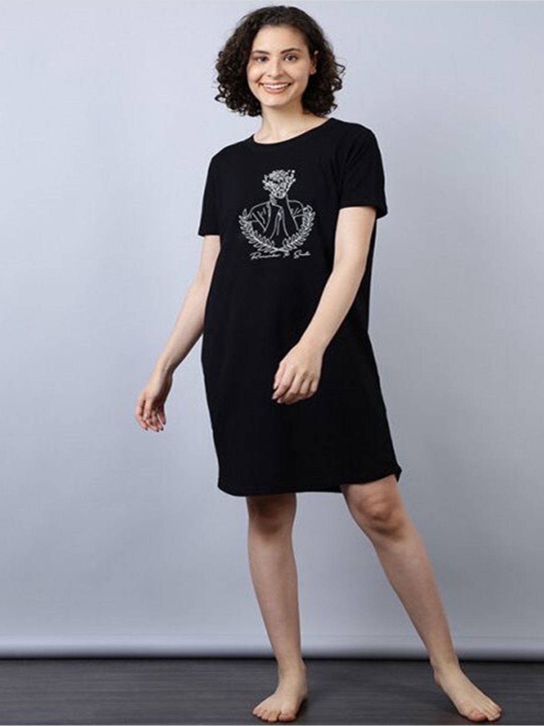 

Aila Graphic Printed T-shirt Nightdress, Black
