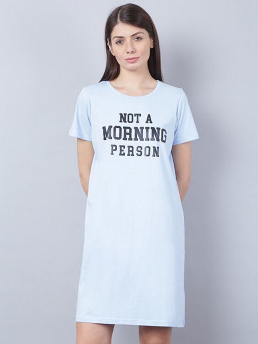 

Aila Printed Knee Length T-Shirt Nightdress, Blue