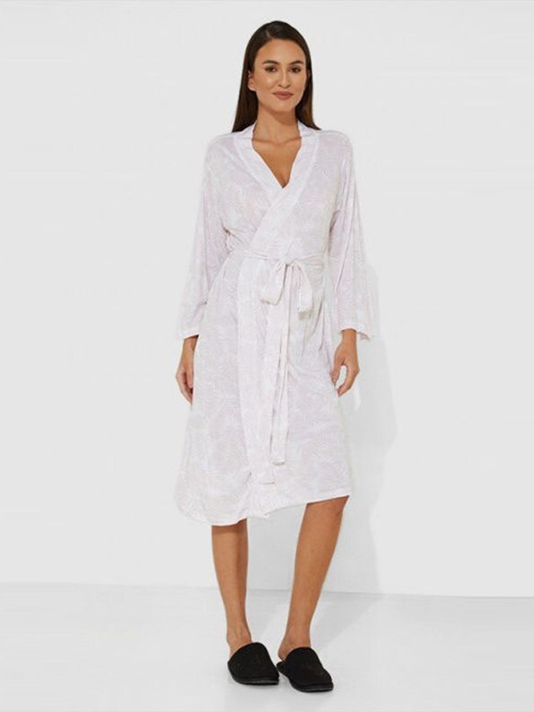 

Aila Tropical Printed V-Neck Wrap Nightdress, Off white