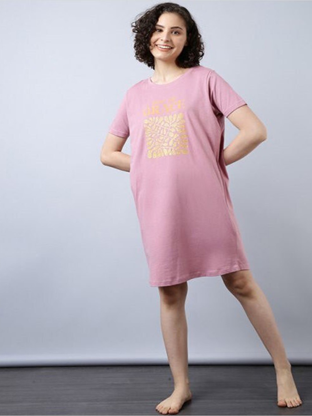 

Aila Typography Printed T-shirt Nightdress, Mauve