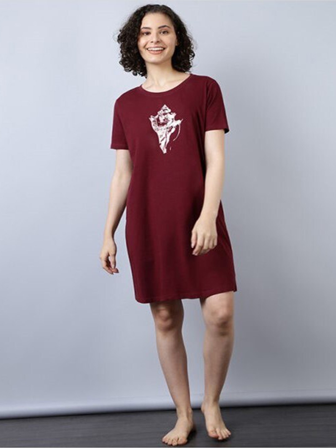 

Aila Graphic Printed T-shirt Nightdress, Burgundy