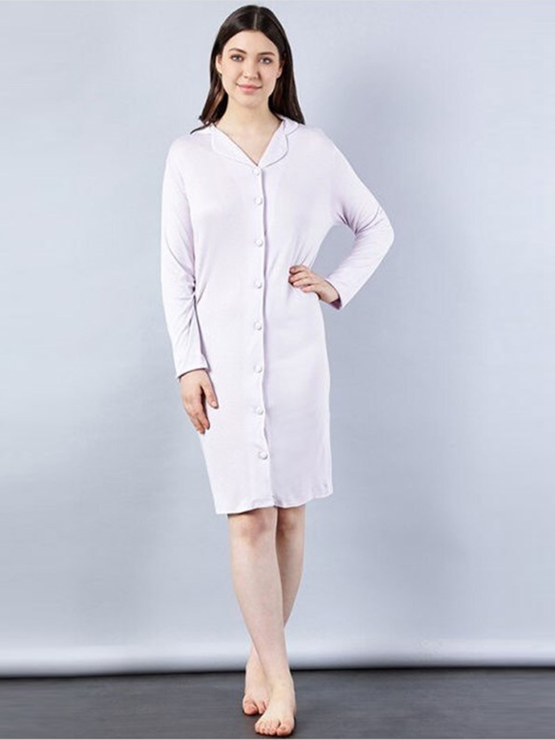 

Aila Lapel Collar Shirt Style Nightdress, Lavender
