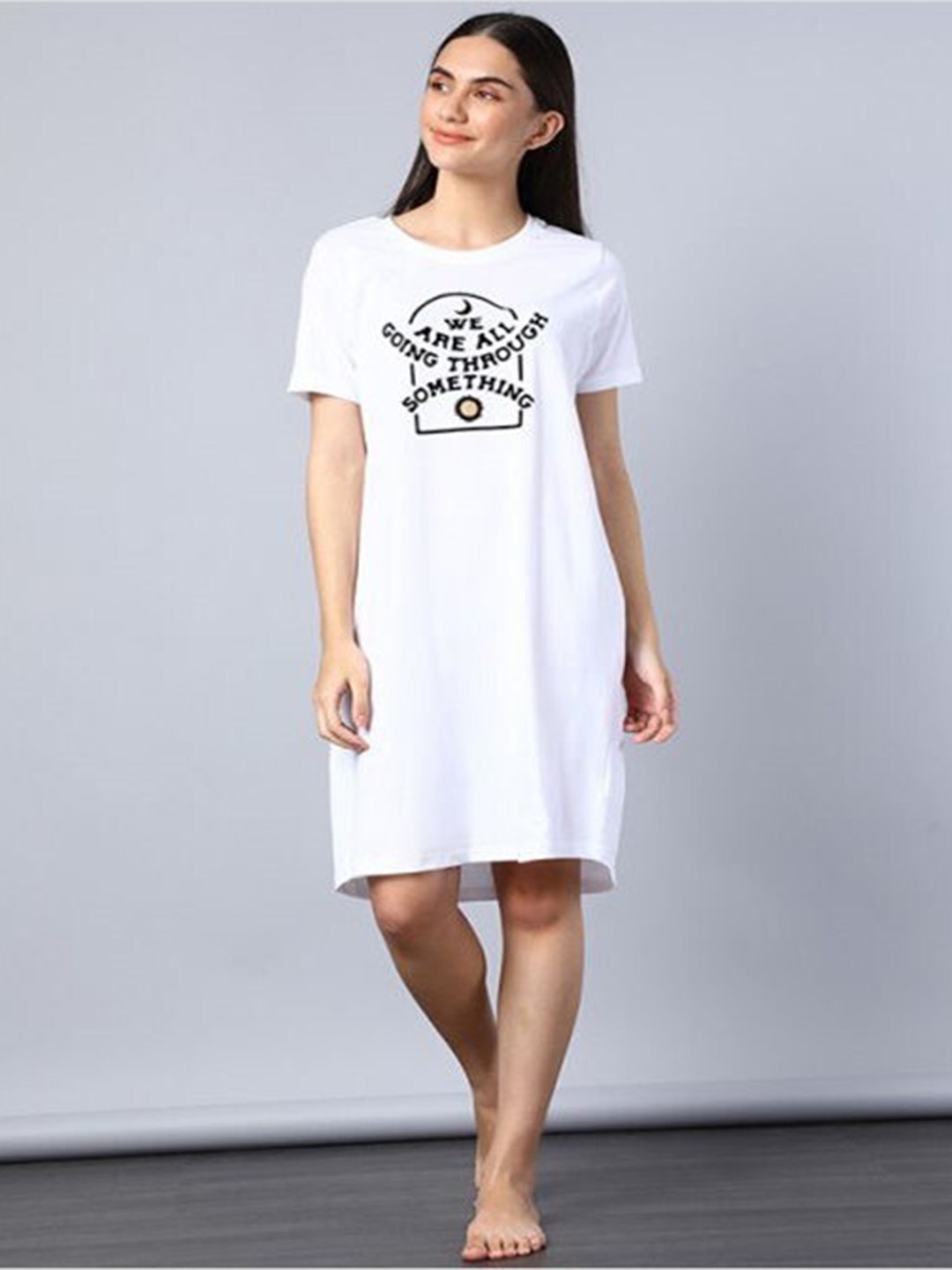 

Aila Typography Printed T-Shirt Nightdress, White