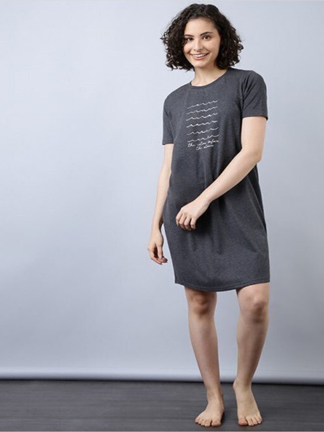 

Aila Typography Printed T-Shirt Nightdress, Charcoal