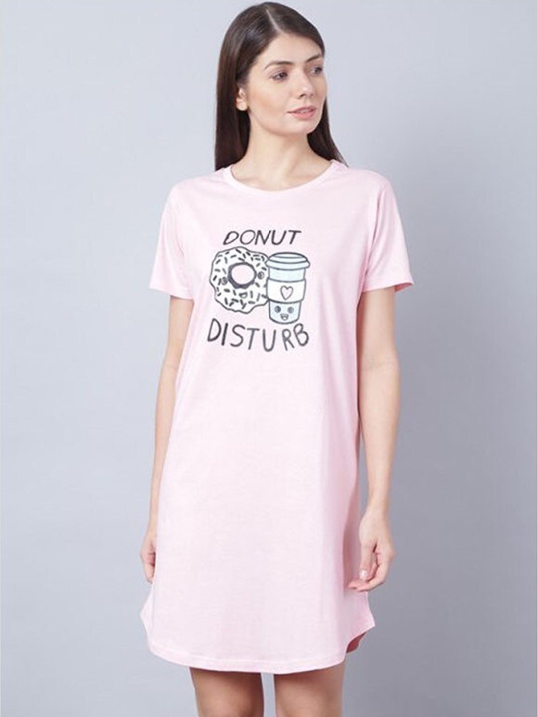 

Aila Printed T-shirt Nightdress, Pink