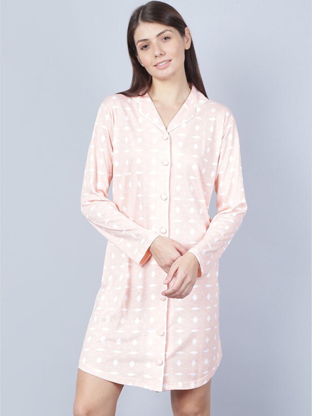 

Aila Conversational Printed Shirt Nightdress, Pink