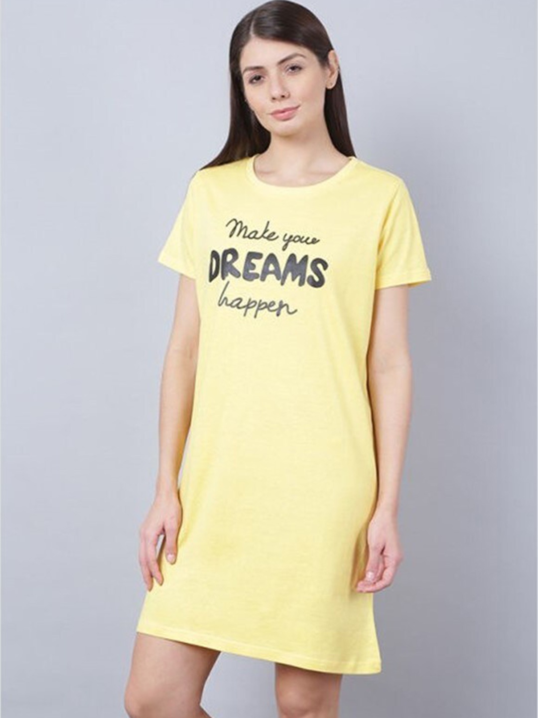 

Aila Printed T-shirt Nightdress, Yellow