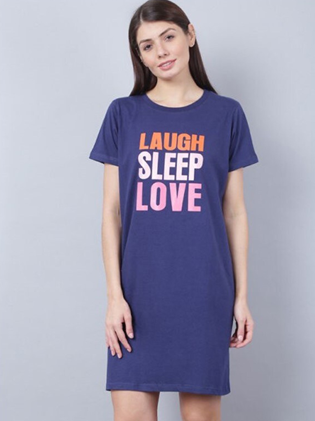 

Aila Typography Printed T-shirt Nightdress, Navy blue