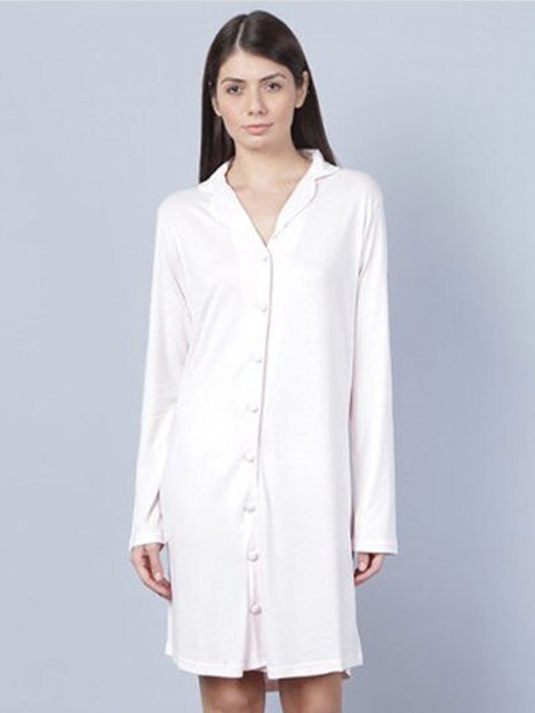 

Aila Lapel Collar Shirt Nightdress, White