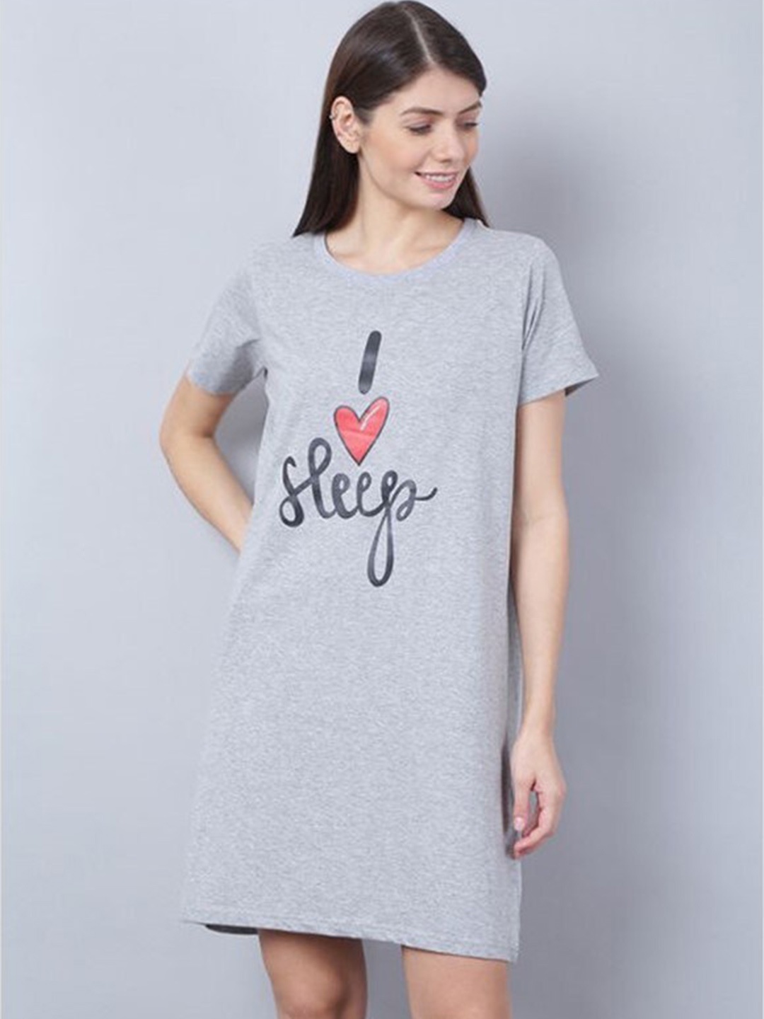

Aila Printed T-shirt Nightdress, Grey