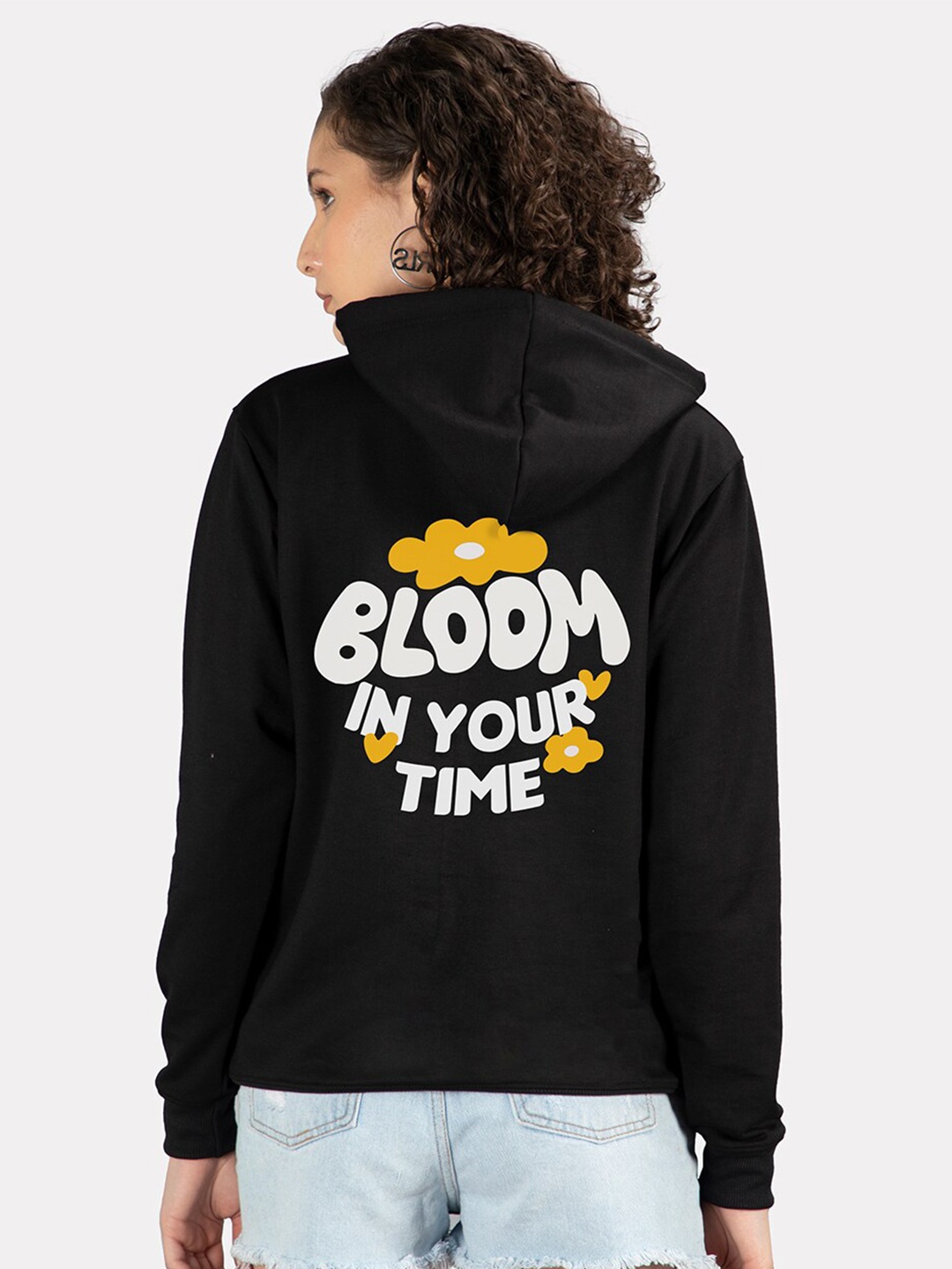 

Mad Over Print Typography Printed Hooded Pullover, Black