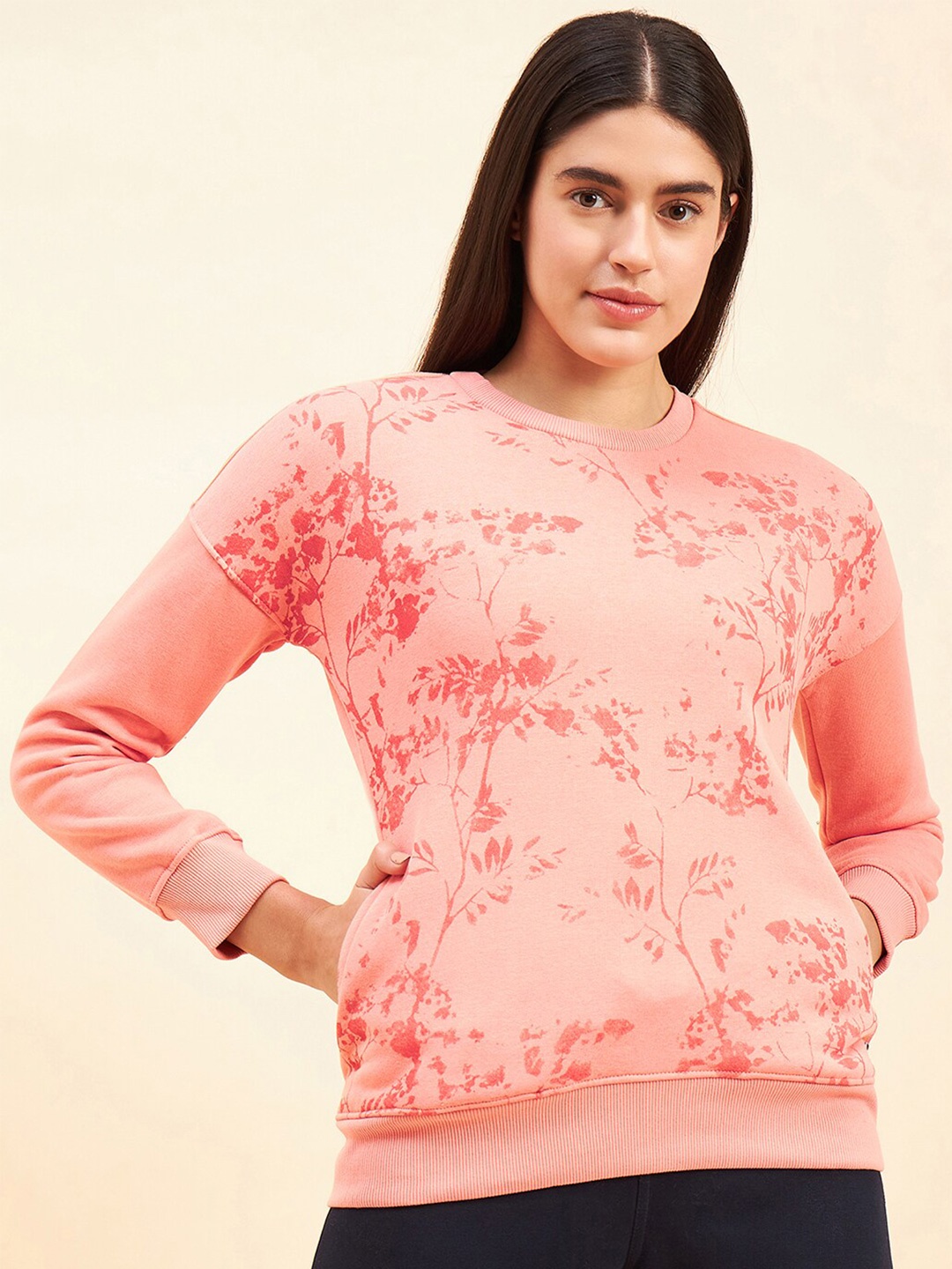 

Sweet Dreams Coral Floral Printed Drop Shoulder Fleece Pullover Sweatshirt