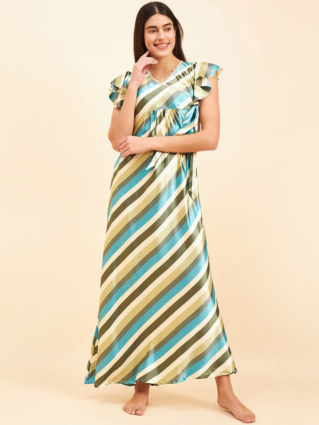 

Sweet Dreams Striped Maxi Nightdress, Green