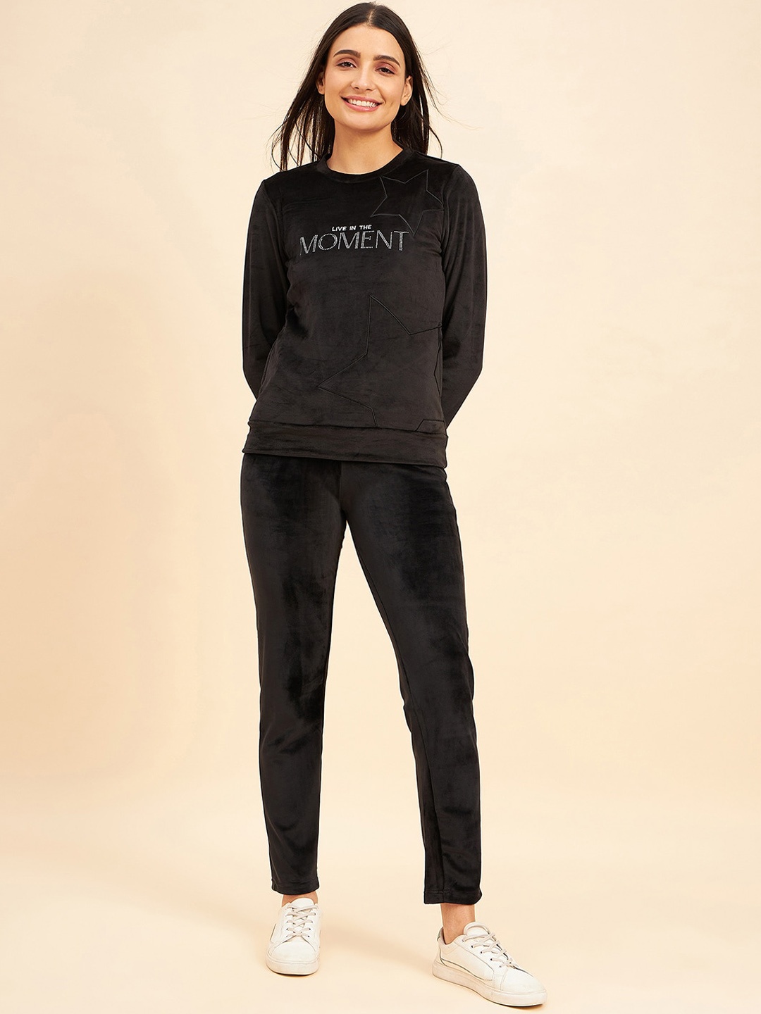 

Sweet Dreams Black Typography Printed Mid-Rise Tracksuits