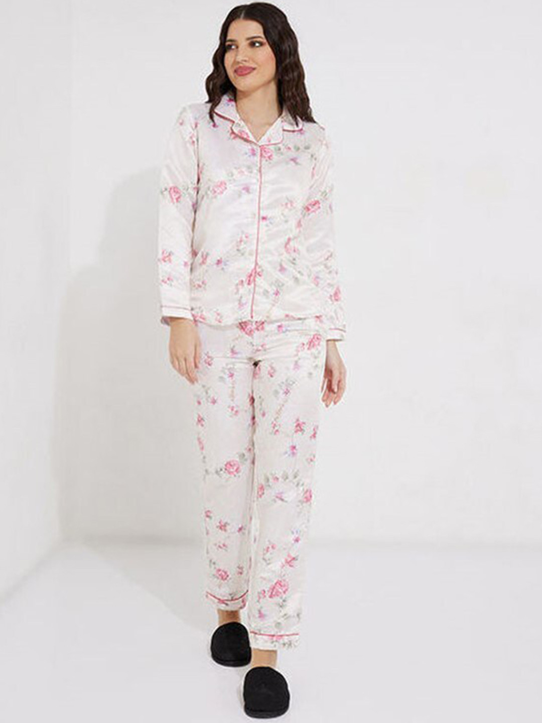

Aila Floral Printed Pure Cotton Shirt With Trouser, White
