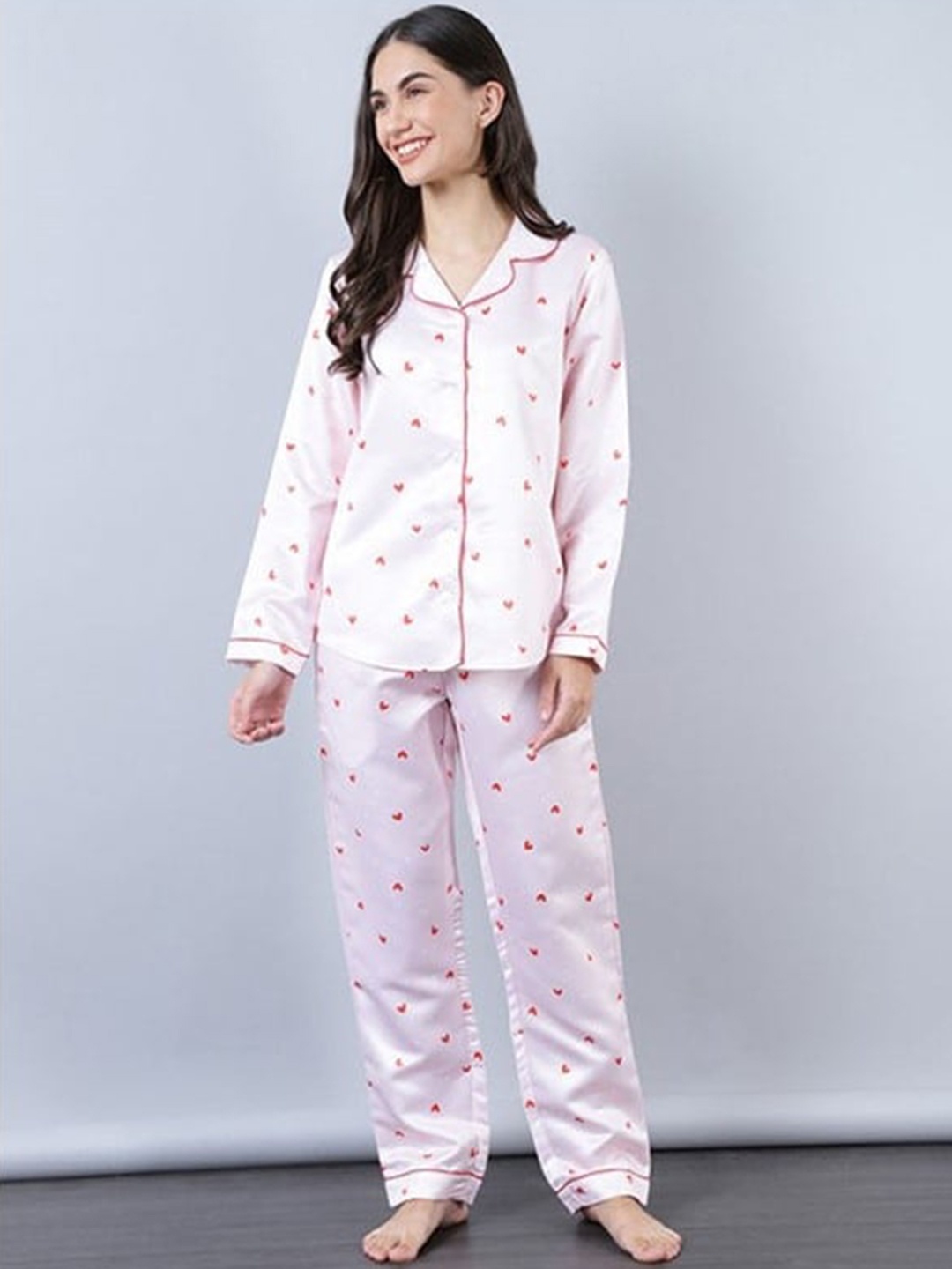 

Aila Conversational Printed Pure Cotton Night suit, Pink