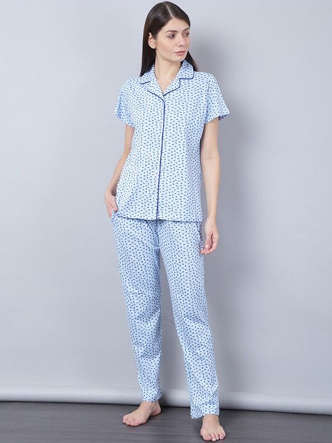 

Aila Conversational Printed Night Suit, Blue