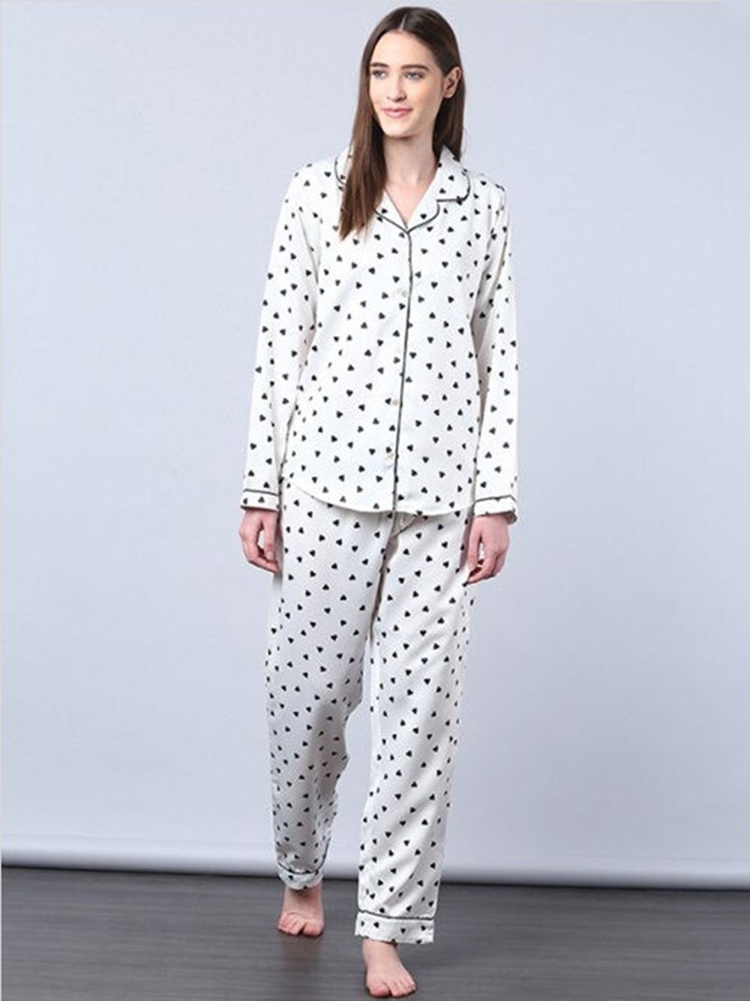 

Aila Conversational Printed Night suit, White