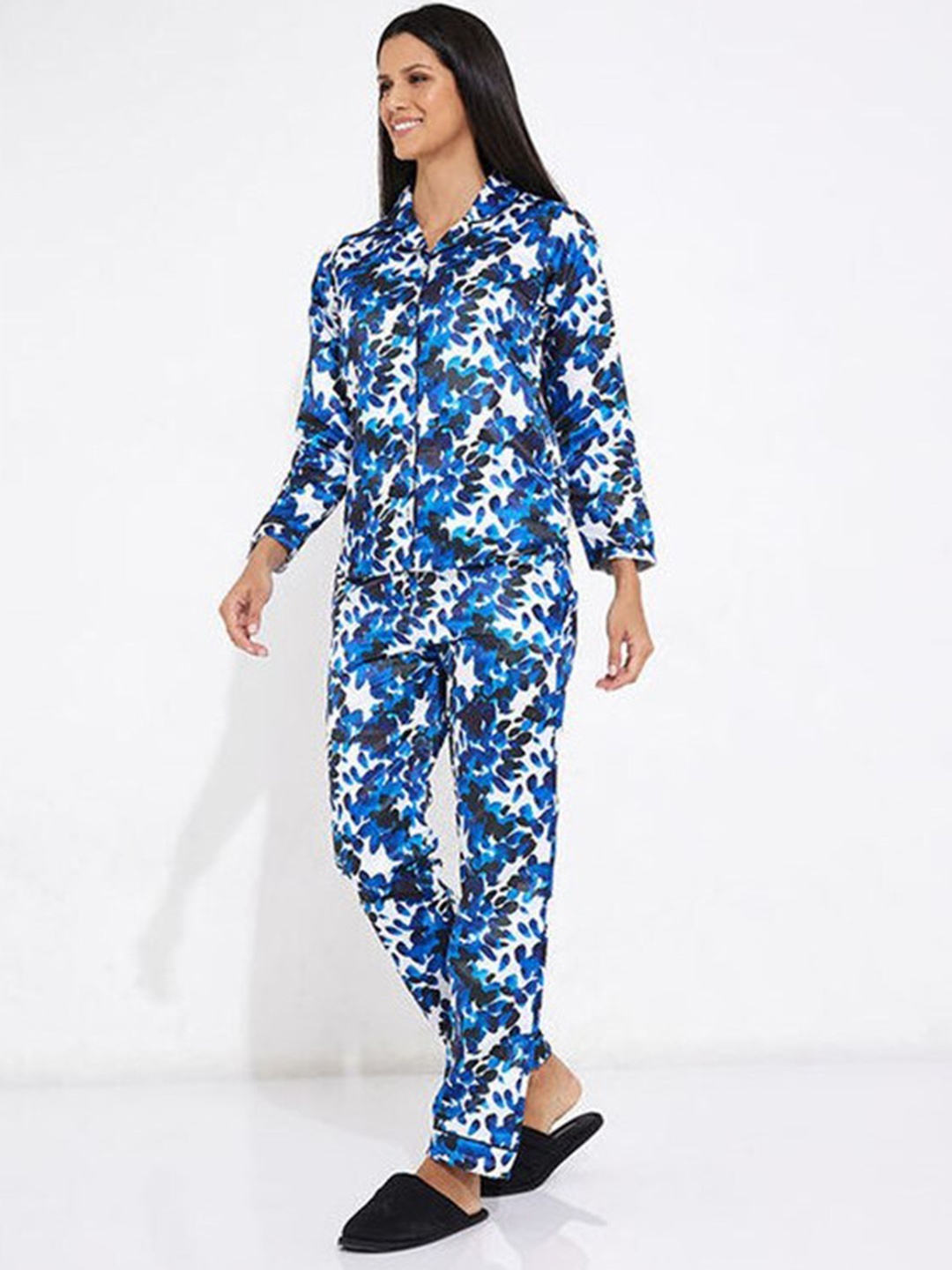 

Aila Floral Printed Pure Cotton Night suit, Blue