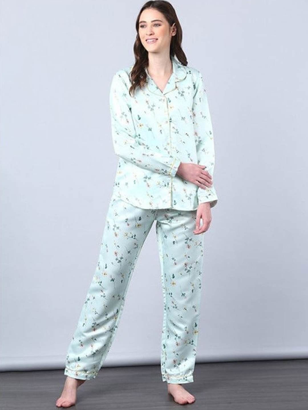 

Aila Floral Print Night suit, Blue